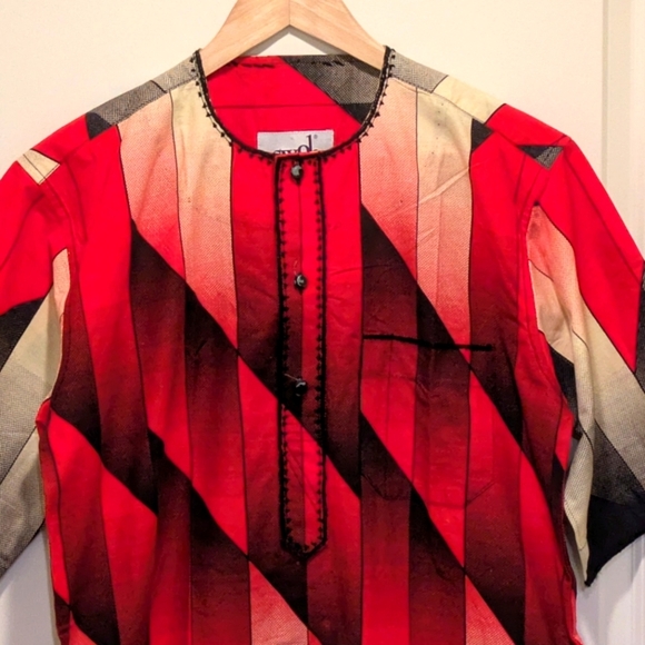 Vintage Swob M Black and Red Patterned Co-Ord Set with Belt - SEE SIZE NOTES - Picture 5 of 16